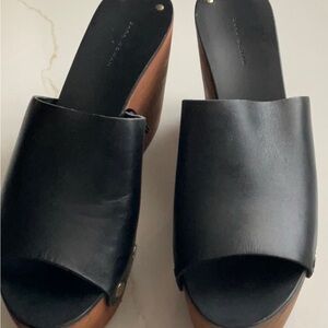 Zara Black Leather Wedge Sandals